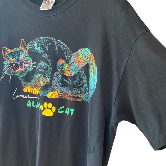 O’Neil XL Black LaraLee Fluorescent Alas Kitty Vintage SingleStitch Rare T-Shirt - Picture 4 of 8